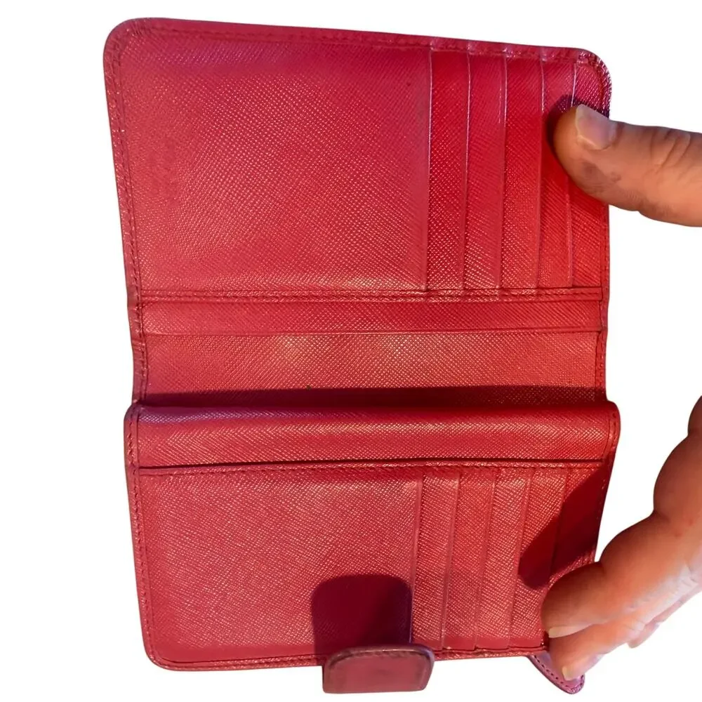 Prada Saffiano leather compact wallet in red/coral (rosso)